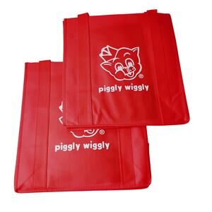 Piggly Wiggly Canvas Red White Reusable Shopping Bag 13"x12"x7" lot of 2
